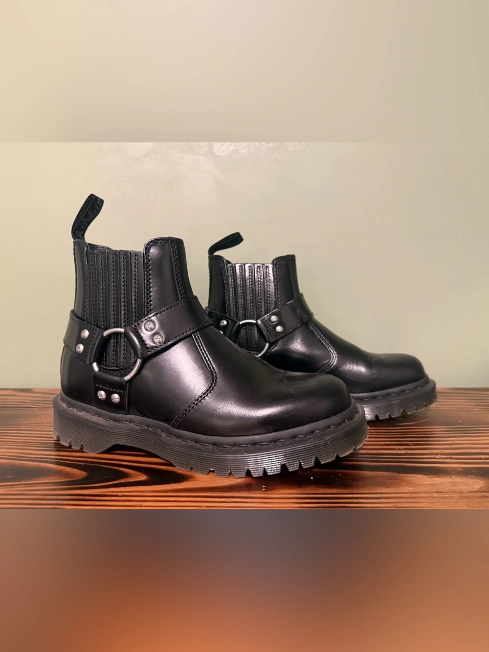 Dr. Martens Black Leather Harness Analine Boots - Picture 1 of 11